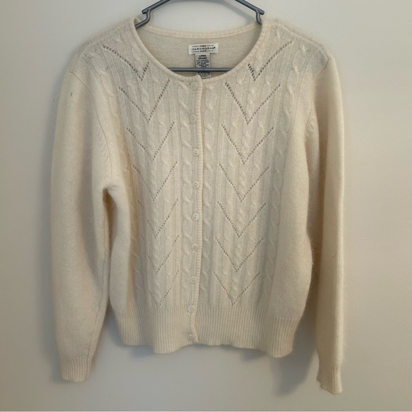 Vintage Yarnworks Womens L Ivory Knit Lambs Wool & Angora Blend Cardigan Sweater - Picture 2 of 9